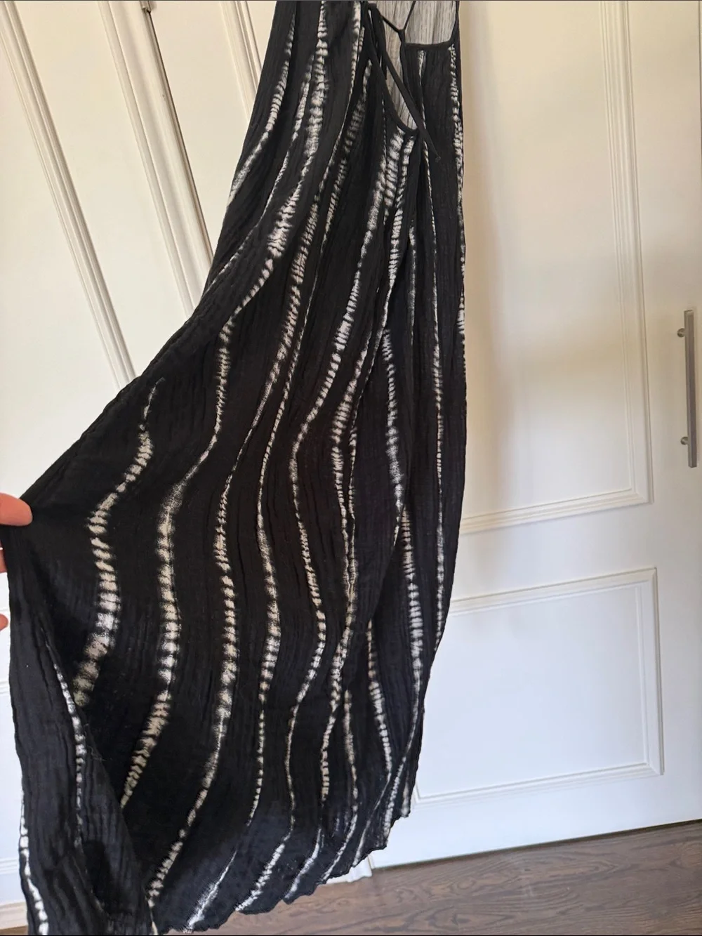 H&M Black Maxi Gauze Dress Coverup with Vertical White Stripe Detail - Picture 7 of 10